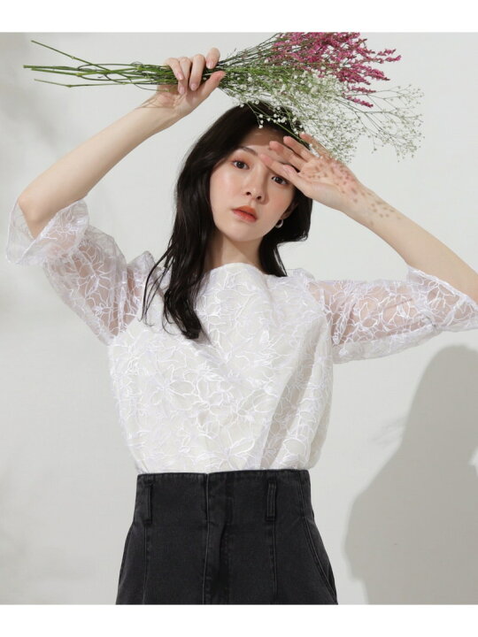 楽天市場】【SALE／50%OFF】オーガンジーエンブロイダリーブラウス 