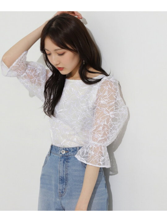 楽天市場】【SALE／50%OFF】オーガンジーエンブロイダリーブラウス 