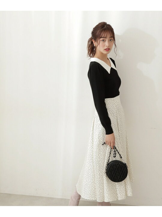 楽天市場 Sale 50 Off ドットスカートニットワンピース Proportion Body Dressing プロポーションボディドレッシング ワンピース ワンピースその他 ブラック ホワイト Rba E 送料無料 Rakuten Fashion Proportion Body Dressing