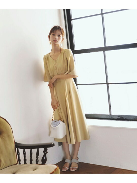 楽天市場 Sale 50 Off フレアスリーブタックワンピース Proportion Body Dressing プロポーションボディドレッシング ワンピース ワンピースその他 イエロー グレー ベージュ Rba E 送料無料 Rakuten Fashion Proportion Body Dressing