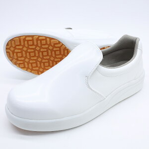 幅広 コックシューズ スリッポン 日本製合皮 防滑 抗菌 防カビ 耐油 底に汚れが付きにくい 厨房用靴 食品製造 調理場 飲食店 清掃 シェフメイト アルファ α-100 ホワイト 滑りにくい スニーカ