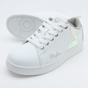 レディース 軽量 ローカット スニーカー コートスタイル PB-1022N ホワイト PLAYBOY プレイボーイ PB1022NWHT ホログラム HGRM コート系 合成皮革 カジュアル 女性用 女の子 ガールズ