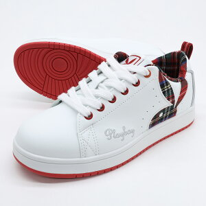 レディース 軽量 ローカット スニーカー コートスタイル PB-1022N レッド ホワイト/レッド チェック ウサギ PLAYBOY プレイボーイ PB1022N コート系 合成皮革 カジュアル 女性用 女の子 ガールズ