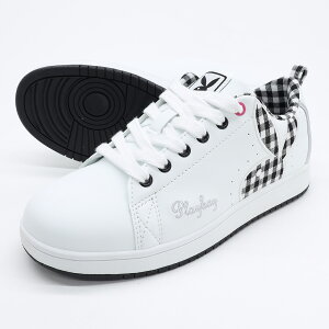 レディース 軽量 ローカット スニーカー コートスタイル PB-1022N ブラック ホワイト/ブラック チェック ウサギ PLAYBOY プレイボーイ PB1022N コート系 合成皮革 カジュアル 女性用 女の子 ガール