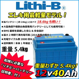 リチビー(Lithi-B) リチウムバッテリー 12V40Ah LiFePO4 (リン酸鉄リチウムイオンバッテリー) 【送料無料】