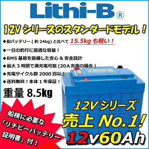 リチビー(Lithi-B) リチウムバッテリー 12V60Ah LiFePO4 (リン酸鉄リチウムイオンバッテリー) 【送料無料】