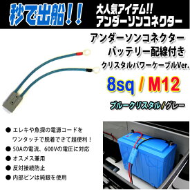 アンダーソンコネクター バッテリー配線付き クリスタルパワーケーブルVer.8sq/M12 カラーブルークリスタル/グレー 【メール便NG】【リチビー】