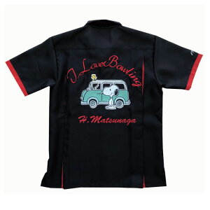 スヌーピー ボウリングウェア SNP-2 ブラック ネーム付き SS-4L メンズ レディース ABS スヌーピーボウリングコレクション オープンシャツ ユニフォーム ボウリング ボウリンググッズ 名入れ付