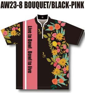 ABS ボウリングウェア AW23-8 ブーケ/ブラック×ピンク ネーム無し スプリングコレクション SS-3L メンズ レディース ポロシャツ ユニフォーム ボウリング ボウリンググッズ 名入れ無し