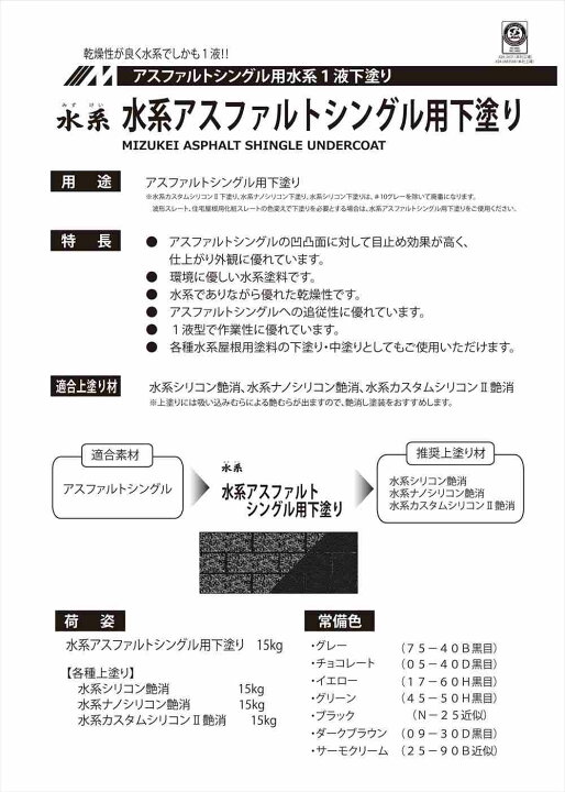 楽天市場】水系アスファルトシングル用下塗り 15kg【メーカー直送便/代 