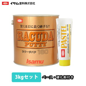 驚くほどに良く研げる! イサム ラクーダ ♯180 ポリパテ 3kgセット/遅乾 膜厚2mm 鈑金/補修/ウレタン塗料