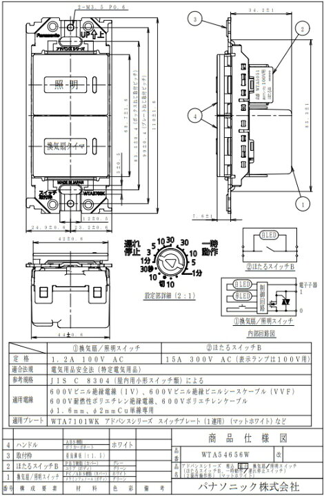 楽天市場】◇Panasonic（パナソニック）埋込 電子 換気扇/照明スイッチ 