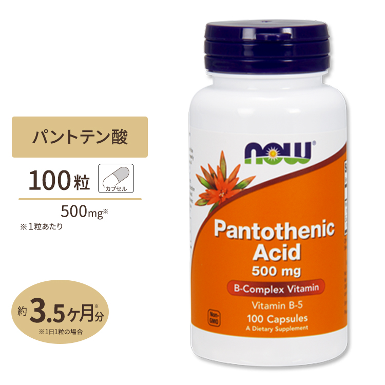パントテン酸 (ビタミンB5) 500mg 100粒 NOW Foods(ナウフーズ)