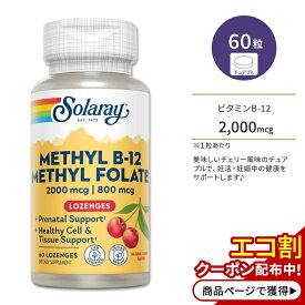 ソラレー メチル ビタミン B-12 5000mcg / メチル 葉酸 800mcg 60粒 チュアブル チェリーフレーバー Solaray Methyl B-12 & Methyl Folate Cherry 60 Lozenges サプリメント ビタミンB B12 チェリー 美味しい