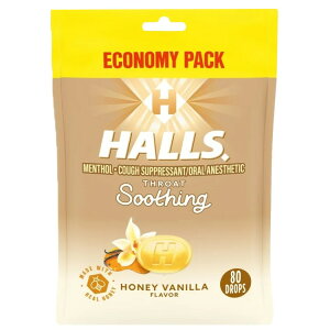 �z�[���Y �X���[�g�X�[�W���O �n�j�[�o�j�� �h���b�v �G�R�m�~�[�p�b�N 80���� HALLS Throat Soothing Honey Vanilla Cough Drops, Economy Pack, 80 Drops �y�����񂹏��i�z