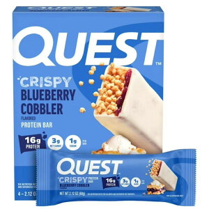 �N�G�X�g �N���X�s�[ �v���e�C���o�[ �u���[�x���[�R�u���[���� 4�{�� Quest Crispy Protein Bar, Blueberry Cobbler Flavor, Low Sugar, 4 Count �y�����񂹏��i�z