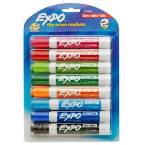 �G�L�X�| ��L�h���C�C���[�X�}�[�J�[ �`�[���`�b�v �A�\�[�g�J���[ 8�{�Z�b�g Expo Low Odor Dry Erase Markers, Chisel Tip, Assorted Colors, 8 Count �y�����񂹏��i�z