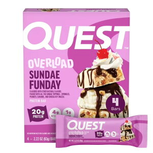 �N�G�X�g �I�[�o�[���[�h �v���e�C���o�[ �T���f�[�t�@���f�[���� 4�{�� Quest Overload 20g Protein Bar, Sundae Funday Flavor, Protein Bars, Gluten-Free, 4 Count �y�����񂹏��i�z