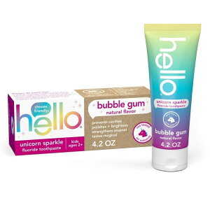yAJEH}[gizn[ jR[Xp[N LbY݂ tbfz ouK 119g hello Unicorn Sparkle Kids Toothpaste with Fluoride, Bubble Gum Toothpaste, 4.2 Oz Tube y񂹏