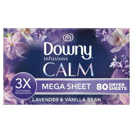 ダウニーインフュージョン カームメガ ドライヤーシート ラベンダー＆バニラビーンの香り 80枚入り Downy Infusions Calm Mega Dryer Sheets Lavender and Vanilla Bean Scent 80 Count 【お取り寄せ商品】【合わせて買いたい】