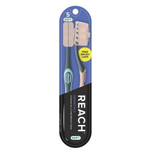 ���[�` �G�b�Z���V���� �蓮���u���V �L���b�v�t�� ���炩�� �ѐ� 2�{ Reach Essentials Manual Toothbrush with Cap, Soft, 2 Count �y�����񂹏��i�z
