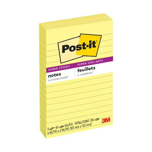 �|�X�g�E�C�b�g ���S�� ���r�m�[�g ��10.2cm × 15.2cm �J�i���[�C�G���[ 3���Z�b�g Post-it Super Sticky Lined Notes,, Canary Yellow, 3 Pack �y�����񂹏��i�z