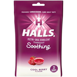 �z�[���Y �X���[�g�X�[�W���O �N�[���x���[ �̂ǈ� 25������ HALLS Throat Soothing Cool Berry Throat Drops, 25 Drops �y�����񂹏��i�z