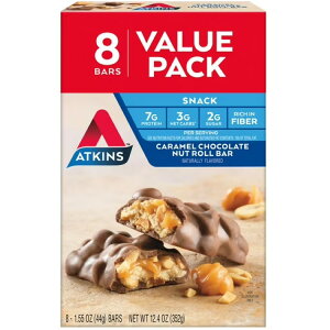 �A�g�L���X �X�i�b�N�o�[ �L�������� �`���R���[�g �i�b�c���[�� 8�{ Atkins Snack Bar, Caramel Chocolate Nut Roll, Keto Friendly, 8 Ct �y�����񂹏��i�z