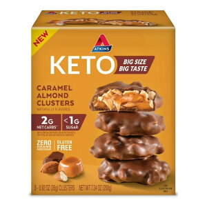 �A�g�L���X �P�g �g���[�c �L�������� �A�[�����h �N���X�^�[ 8�� Atkins Keto Treats, Caramel Almond Clusters, Keto Desserts,8 Count �y�����񂹏��i�z