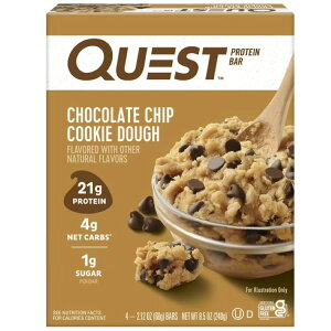 �N�G�X�g �v���e�C���o�[ �`���R�`�b�v�N�b�L�[�h�E���� 4�{�� Quest Protein Bar, Chocolate Chip Cookie Dough Flavored, 21g Protein, Gluten Free, 4 Count �y�����񂹏��i�z