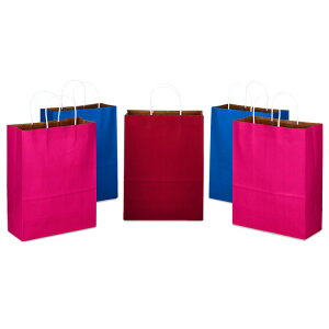 �z�[���}�[�N ���[�W�M�t�g�o�b�O�A�\�[�g�Z�b�g ���b�h�E�u���[�E�s���N 5������ Hallmark 5-Pack Assorted Large Gift Bag Bundle (Solid Red, Blue and Pink) �y�����񂹏��i�z