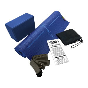 �S�[�t�B�b�g ���K�}�b�g�L�b�g ��61×173cm �t�H�[���u���b�N�E�X�g���b�v�E�`���[�g�E�o�b�O�t�� �u���[ GoFit Yoga Mat Kit 24x68 Inch with Foam Block, Strap, Chart and Carrying Bag, Blue �y�����񂹏��i�z