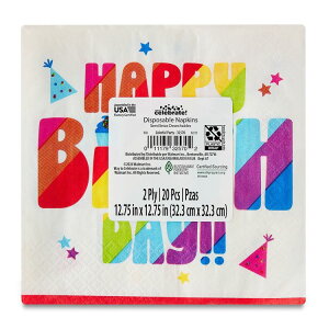 �y�|�C���gUP��1��-11��2���z�y�E�H���}�[�gPB�z�E�F�C�g�D�Z���u���[�g �y�[�p�[�i�v�L�� ��16.5cm �a������ 20�� 6.5inch x 6.5inch Disposable Multicolor Happy Birthday Paper Lunch Napkins, 20 Count, by �y������