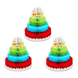 �y�|�C���gUP��1��-11��2���z�y�E�H���}�[�gPB�z�E�F�C�g�D�Z���u���[�g �e�[�u���f�R���[�V���� 3�Z�b�g Multicolor Birthday Cake Paper Honeycomb Table Centerpiece Decorations, 3 Count, by Way �y�����񂹏�