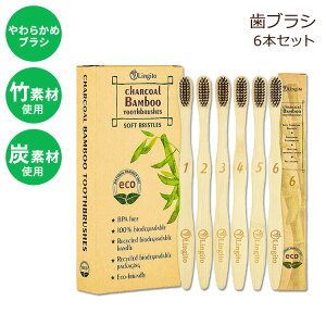 �����M�g �i�`�������`���R�[���o���u�[���u���V 6�{���� Lingito 6-Pack Natural Charcoal Bamboo Toothbrushes �\�t�g �Y �| �������