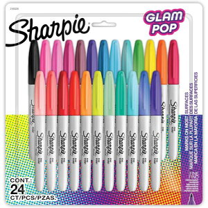 �V���[�s�[ �O�����|�b�v�}�[�J�[ 24�F���� Sharpie Glam Pop Permanent Markers, Fine Point, 24 Count�y�����񂹏��i�z�y���킹�Ĕ��������z