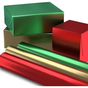 �z�[���}�[�N �N���X�}�X���b�s���O�y�[�p�[���[�� 3���Z�b�g ���n Hallmark Christmas Wrapping Paper Rolls - Solid Red, Green, Gold Metallic Foil Gift Wrap Paper�y�����񂹏��i�z�y���킹�Ĕ��������z