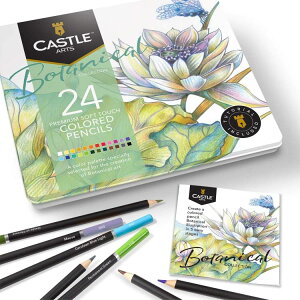 �L���b�X���A�[�g�T�v���C 24�F���M�Z�b�g (�u���L������) Castle Arts Themed 24 Colored Pencil Set in Tin Box, perfect colors for Botanical Art. �y�����񂹏��i�z�y���킹�Ĕ��������z