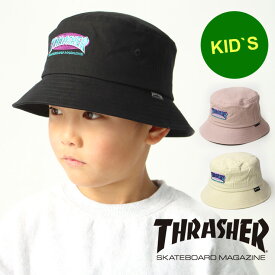 キッズ 帽子 スラッシャー ハット THRASHER OVAL MAG ウォッシュツイル　バケットハット 22TH-H06K 男の子 女の子 子供 小学生 UVケア 紫外線対策