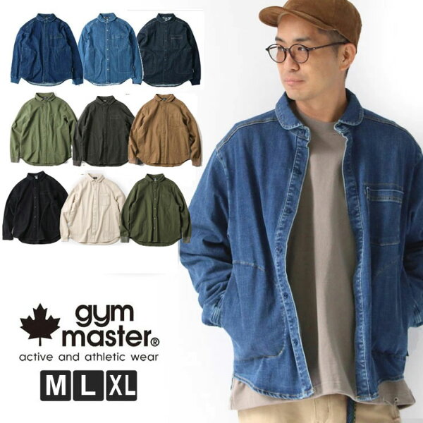ジムマスター シャツ gym master メンズ シャツジャケット デニムシャツ 10oz ストレッチデニム カツラギ 長袖 丸襟 ライトアウター 羽織り 春夏 カジュアル アメカジ アウトドア G221718