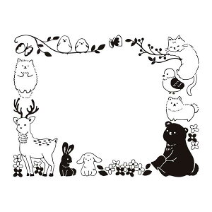 フレームスタンプ 動物No.3 「鹿とクマ」54×69mm ファインカラースタンパー FineColorStamper 飾り枠 動物 どうぶつ くま 森 花 ちょうちょ かわいい おしゃれ はんこ ハンドメイド メモ 手帳 ノート