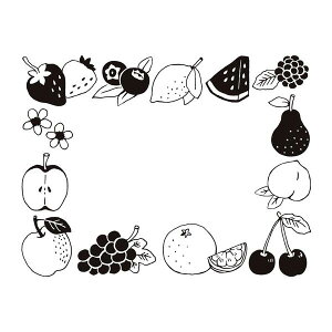 フレームスタンプ 食べ物No.2 「果物」繊細でほっこりするスタンプ 54×69mm ファインカラースタンパー FineColorStamper かわいい おしゃれ はんこ ハンドメイド メモ 手帳 ノート メッセージ 飾り