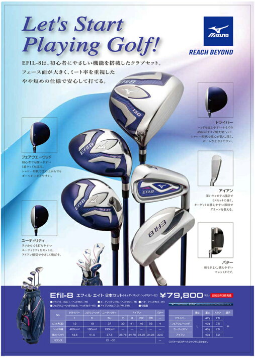 楽天市場】MIZUNO ミズノ ゴルフクラブセット Efil-8 （レディース 