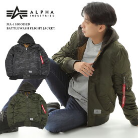 防寒性抜群のアルファのフード付きMA-1ジャケット メンズ フライトジャケット Alpha ロゴ シンプル 赤タグ ミリタリー アウター ブルゾン