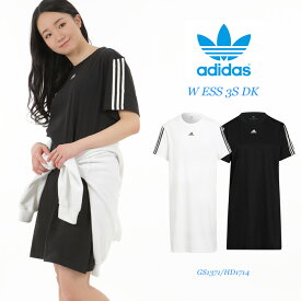 アディダス人気のシンプルなロングワンピース レディース トレフォイル adidas 半袖 ティーシャツ コットン 綿 スポーツ 婦人 ウェア ドレス ロンT ロングTシャツ