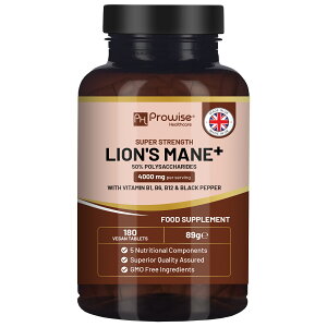 Lions Mane Mushroom Supplement 4000mg with Vitamin B1, B6, B12 & Black Pepper ? 180 Vegan Tablets | ���}�u�V�^�P�T�v�������g 4000mg �r�^�~��B1�AB6�AB12�A���R�V���E�z�� ? �r�[�K���^�u���b�g180��