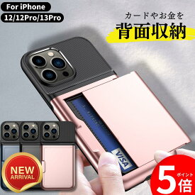 ★25日まで！20%OFF＆ポイント5倍！★【 財布入らずのiPhoneケース 】2023モデル iPhone 12/ iPhone12Pro / iPhone13Pro ケース MIL規格 カード収納 背面収納 耐衝撃 2重構造 指紋防止 傷防止 スライド収納 カードケース タッチ決済 ワイヤレス充電 カメラ保護