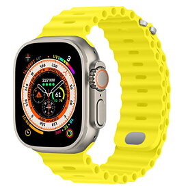 [HITZEE] Band コンパチブル Apple Watch バンド 49mm 45mm 44mm 42mm レディース メンズ スポーツ アップルウォッチ バンド ベルト バックル付きの柔らかいシリコンバンド Apple Watch Ultra 2 シリーズ 9 8 7 SE 6 5 4 3 2 1に対応（黄色）