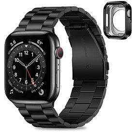 HITZEE【2023新型】Band コンパチブル Apple Watch バンド 45mm 44mm 42mm アップルウォッチバンド 保護ケース付き ステンレスメタル腕時計バンド ビジネスウーマンメンズバンド Apple Watch SE2 SE シリーズ 9 8 7 6 5 4 3 2 1に対応 (黒)