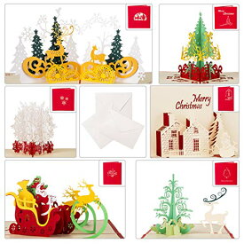 Kesote クリスマスカード 立体 3D グリーティングカード 立体カード 6枚セット 飛び出す クリスマス飾り 祝い メッセージカード 封筒付き 雪だるま 雪の結晶 サンタクロース クリスマスツリー トナカイ 部屋